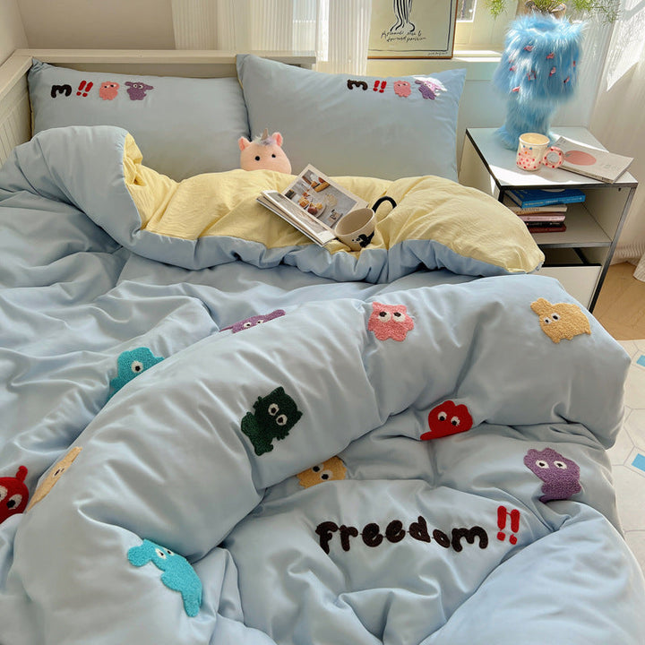 Rynx | Spring and Summer In the Girl's Heart Maillard Coffee Bear Towel Embroidered Washed Cotton Bed Sheet 1.5M Three or Four Piece Set 1.8