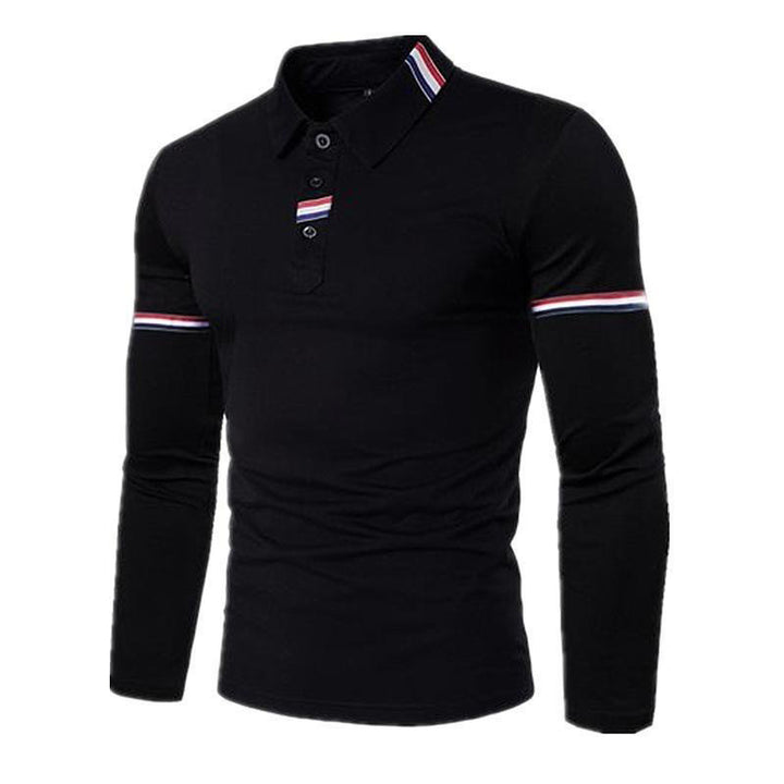 Men's Long Sleeve Polo Shirt with Modern Contrast Collar and Stylish Accents Lisslune