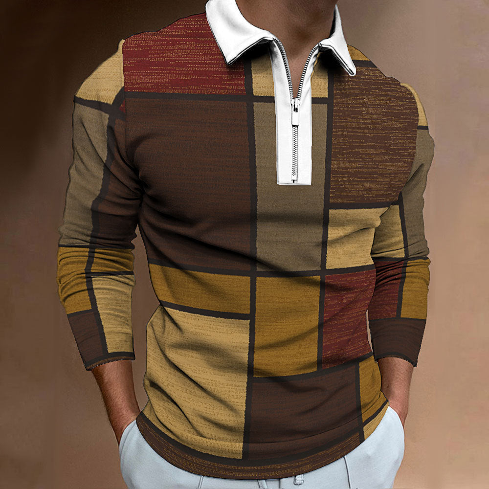 Men's polo shirt with fashionable zipper and unique graphic design Lisslune