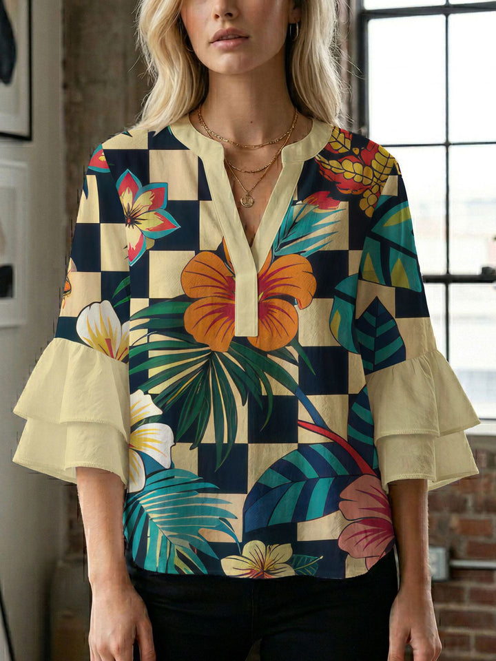 Women's blouse shirt with voluminous sleeves and creative print design Lisslune