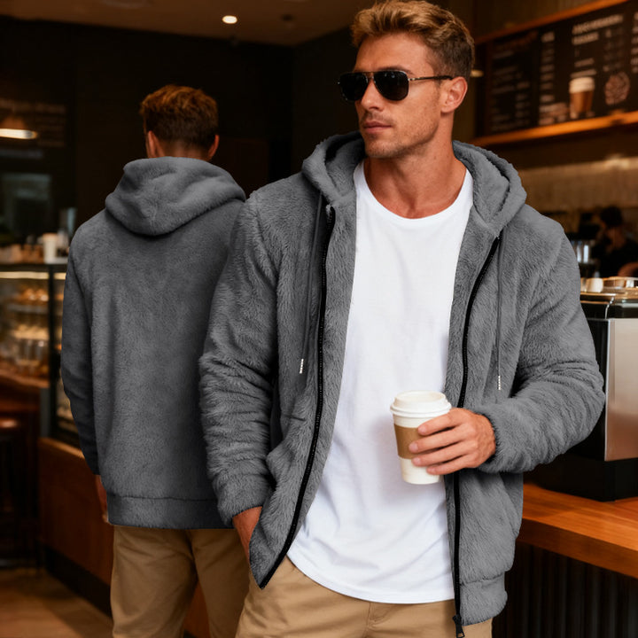 Men's cozy fleece jacket with practical zipper and hood Lisslune