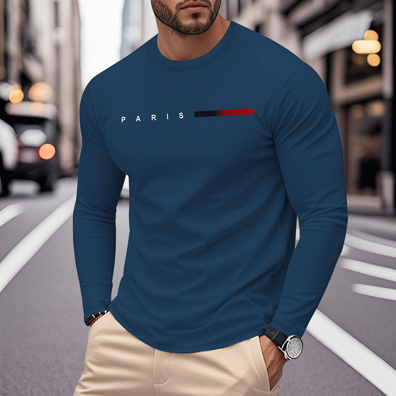 Men's Long Sleeve T-Shirt with Modern Paris Print and Elastic Hem Lisslune