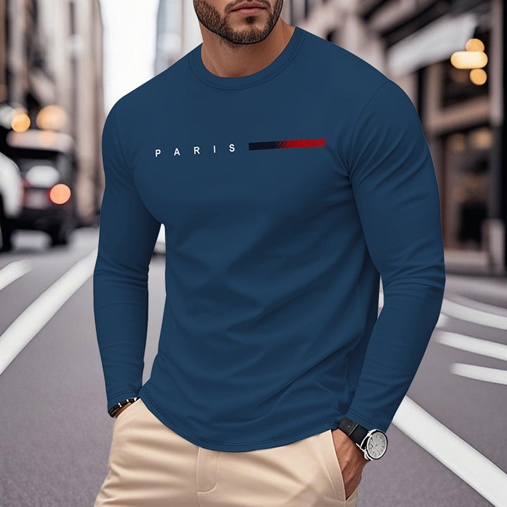 Men's Long Sleeve T-Shirt with Modern Paris Print and Elastic Hem Lisslune