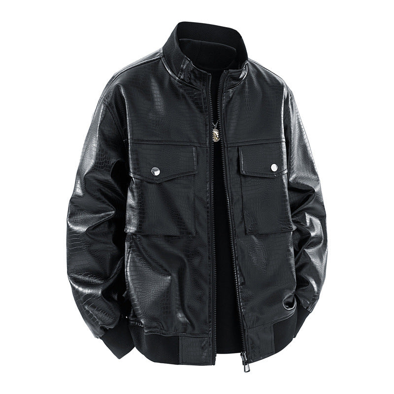 Men's leather jacket with a smooth surface and practical pockets Lisslune
