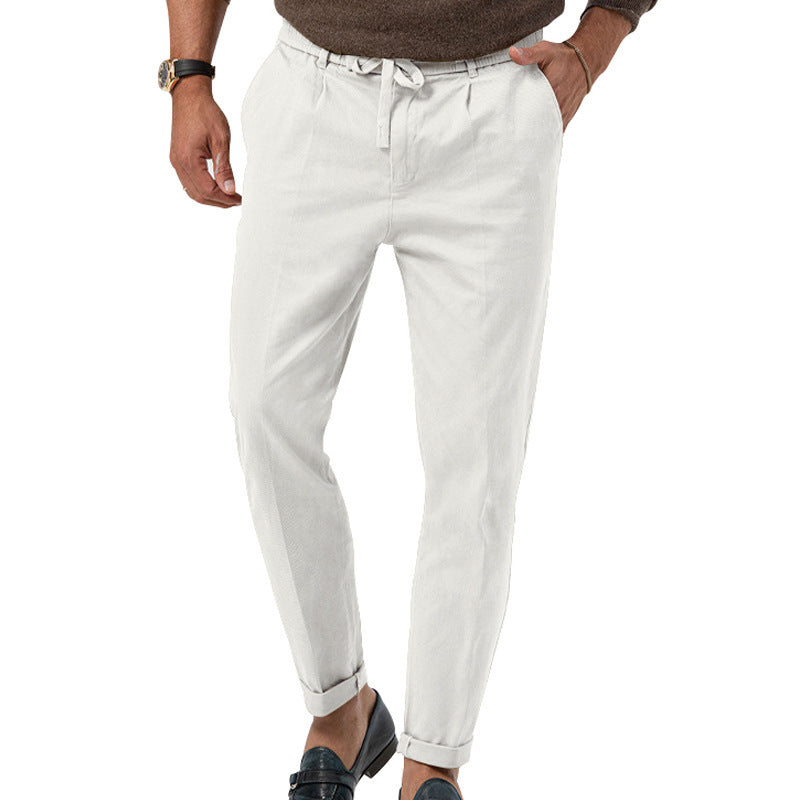 Men's Elegant Linen Pants with Elastic Waistband and Practical Pockets Lisslune