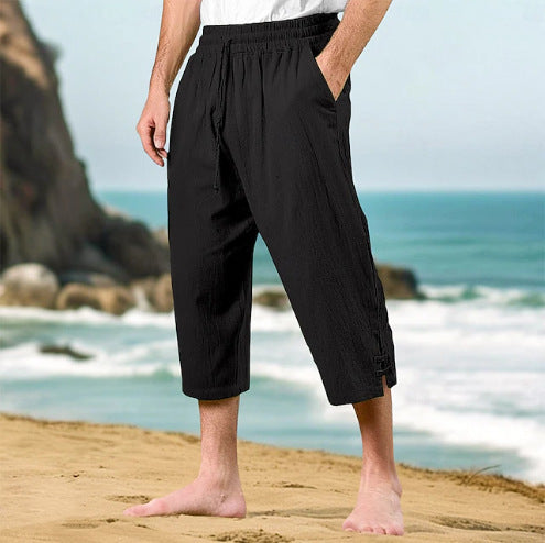 Men's casual and comfortable beach lounge pants with elastic waistband and side slits Lisslune