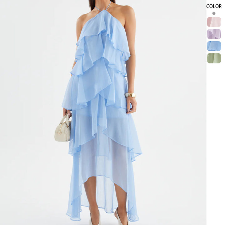 Women's Chiffon Maxi Dress with Multi-Layered Ruffle Details Lisslune