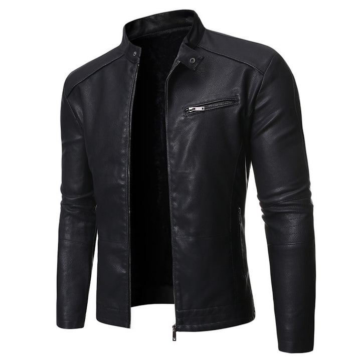 Men's elegant artificial leather jacket with modern stand-up collar Lisslune