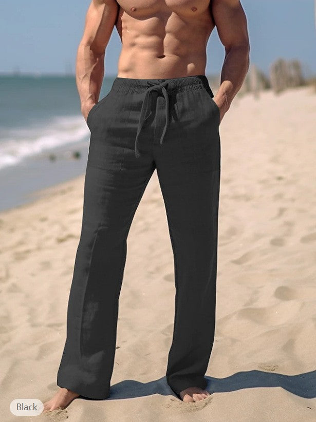 Men's airy summer pants made of lightweight linen fabric with adjustable drawstring Lisslune