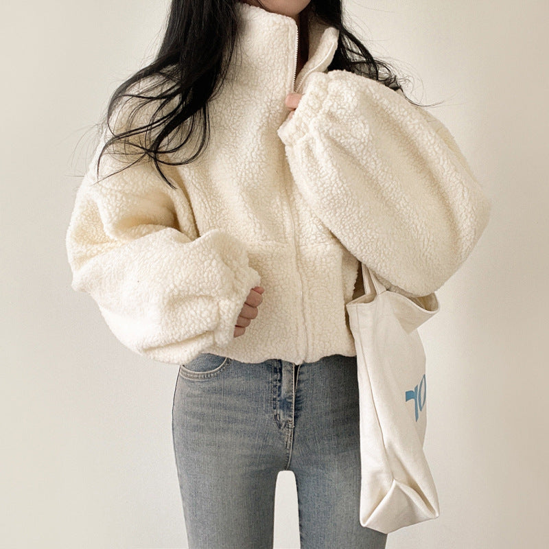 Women's cozy fleece jacket with high collar and zipper Lisslune