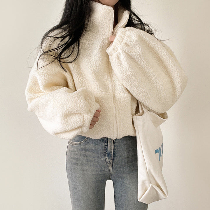 Women's cozy fleece jacket with high collar and zipper Lisslune