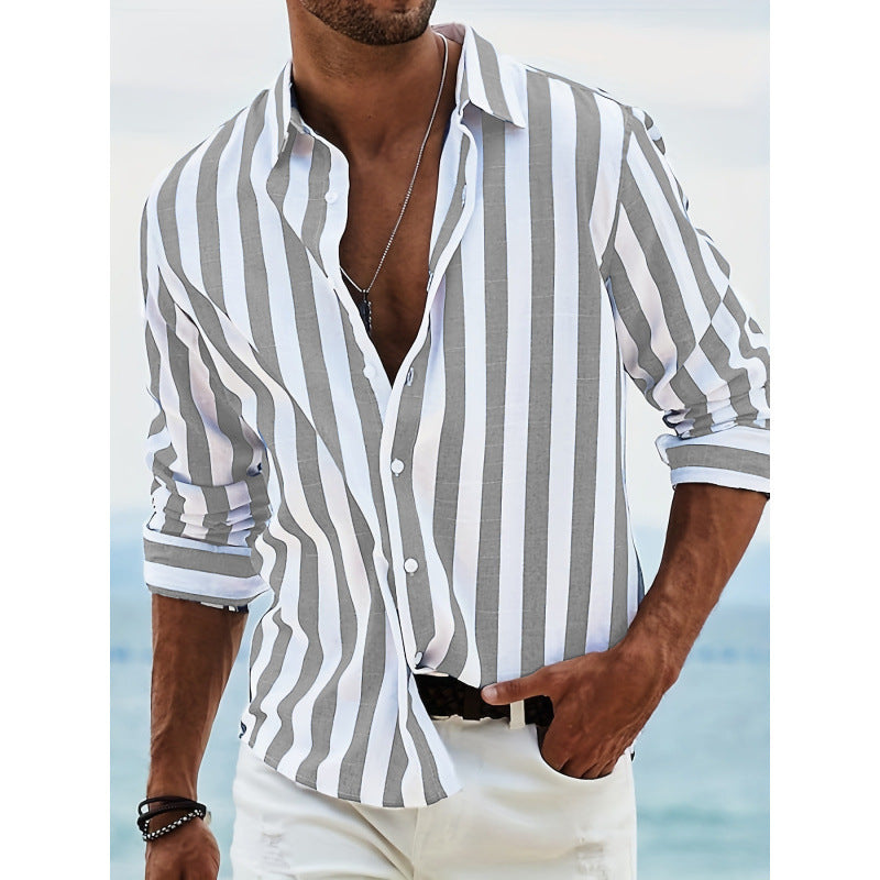 Men's striped long sleeve shirt made of lightweight linen Lisslune