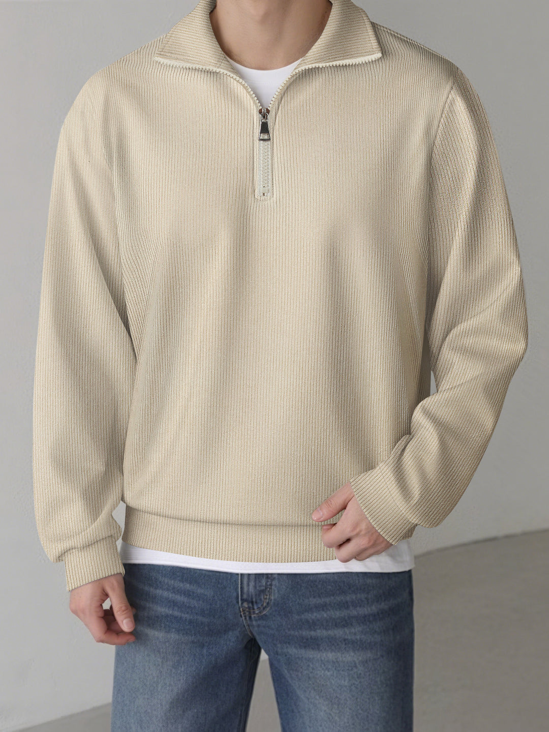 Men's Sports Sweater with Zipper and Textured Design Lisslune