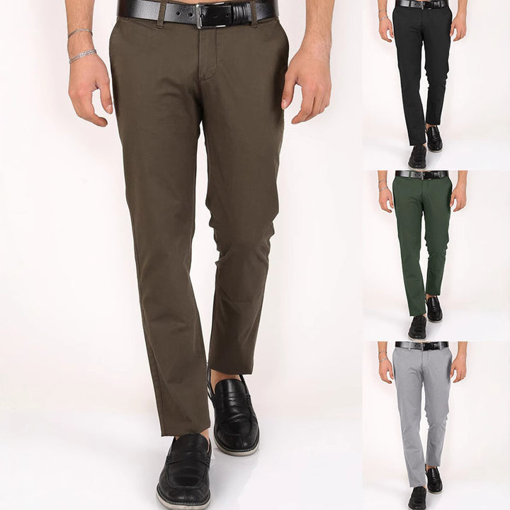 Men's Classic Chino Pants with Slim Fit and Elastic Waistband Lisslune