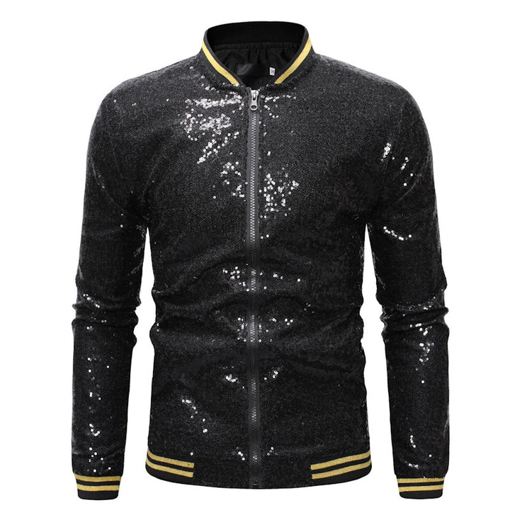 Men's Glittering Sports Jacket with Zipper and Elastic Cuffs Lisslune