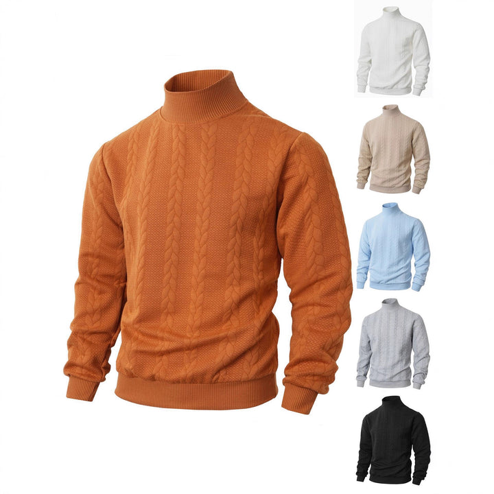Men's knit sweater with high collar and innovative cable details Lisslune