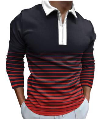 Men's Long Sleeve Polo with sporty stripe detail and high-quality zipper Lisslune