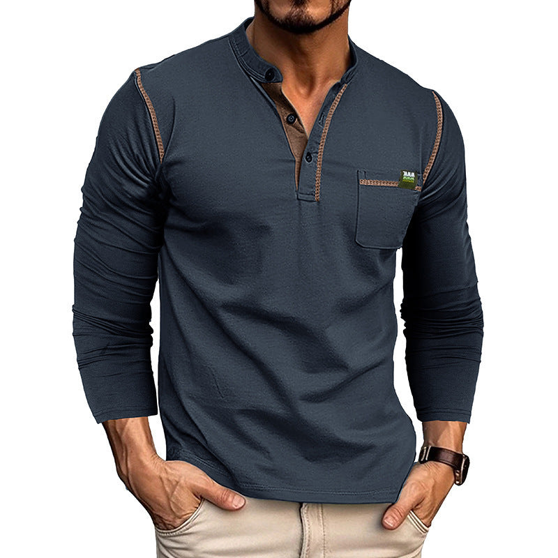 Men's Long Sleeve Henley Shirt with Modern Textured Design Lisslune
