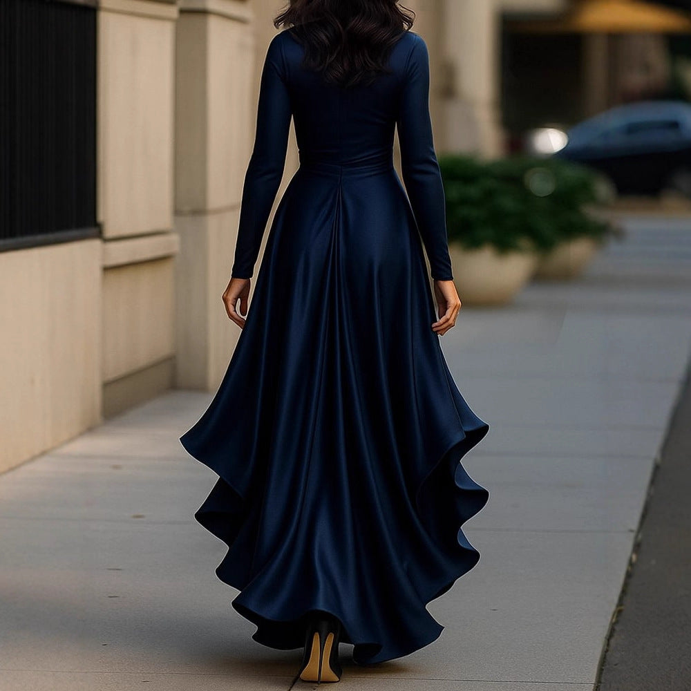 Women Elegant Wrap Dress with Ruffles and High-Low Hem Lisslune