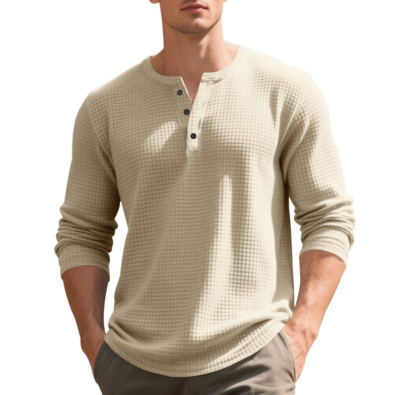 Men's Long Sleeve Shirt with Press Buttons and Textured Design Lisslune