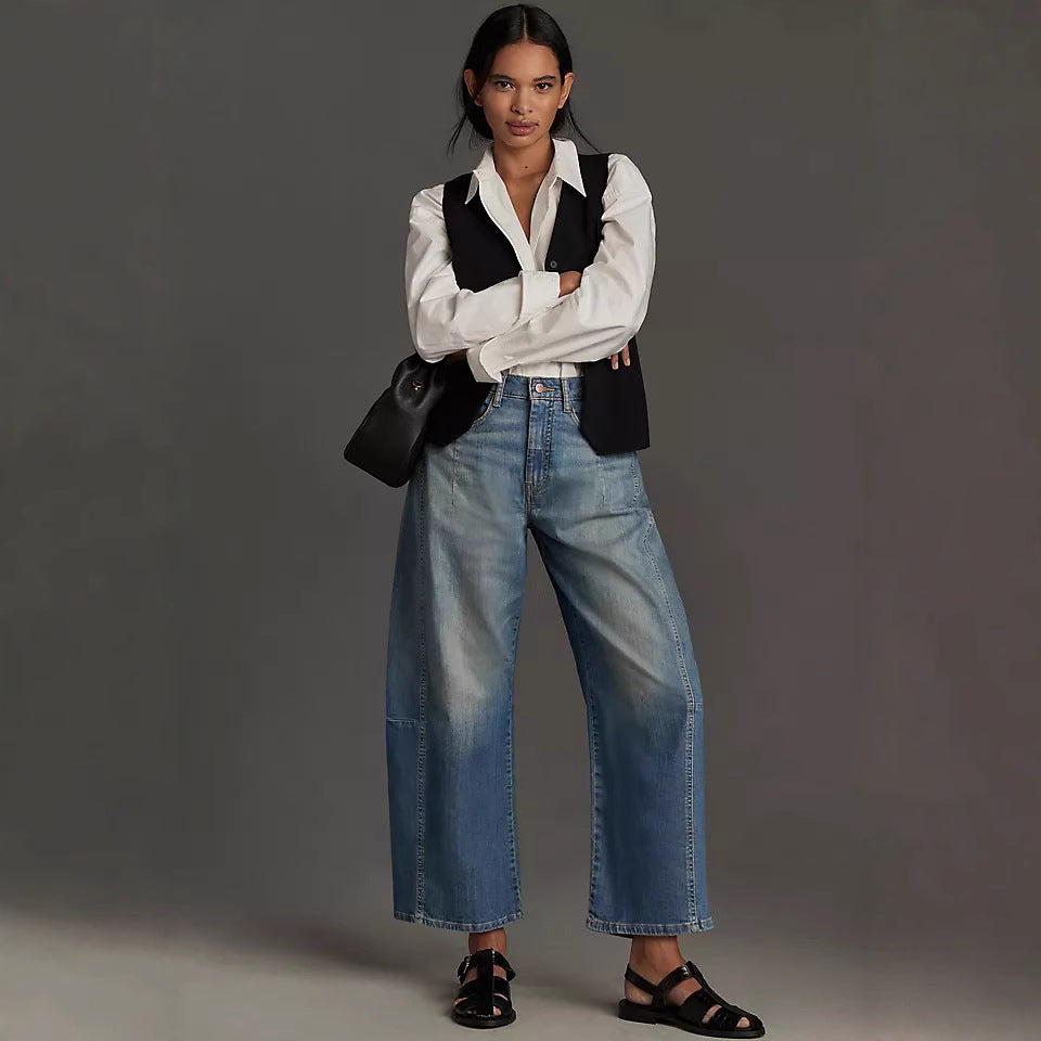 Damen weite Denim-Hose im modernen Schnitt mit hohem Bund Lisslune