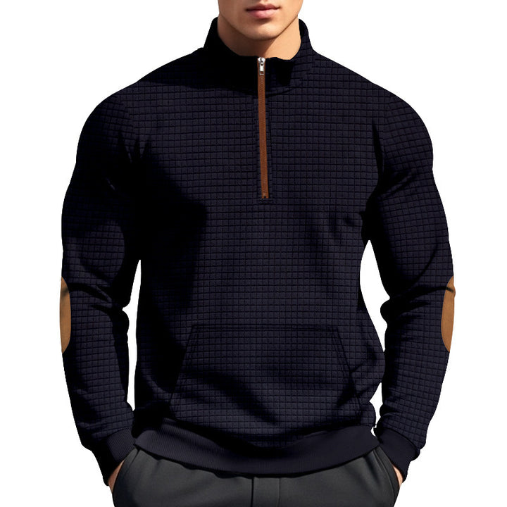 Men's sporty sweater with half zipper and structured surface Lisslune