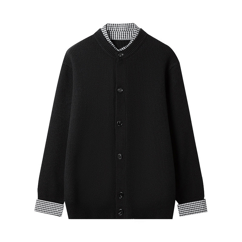 Men's Casual Cardigan with Checkered Collar Processing Lisslune