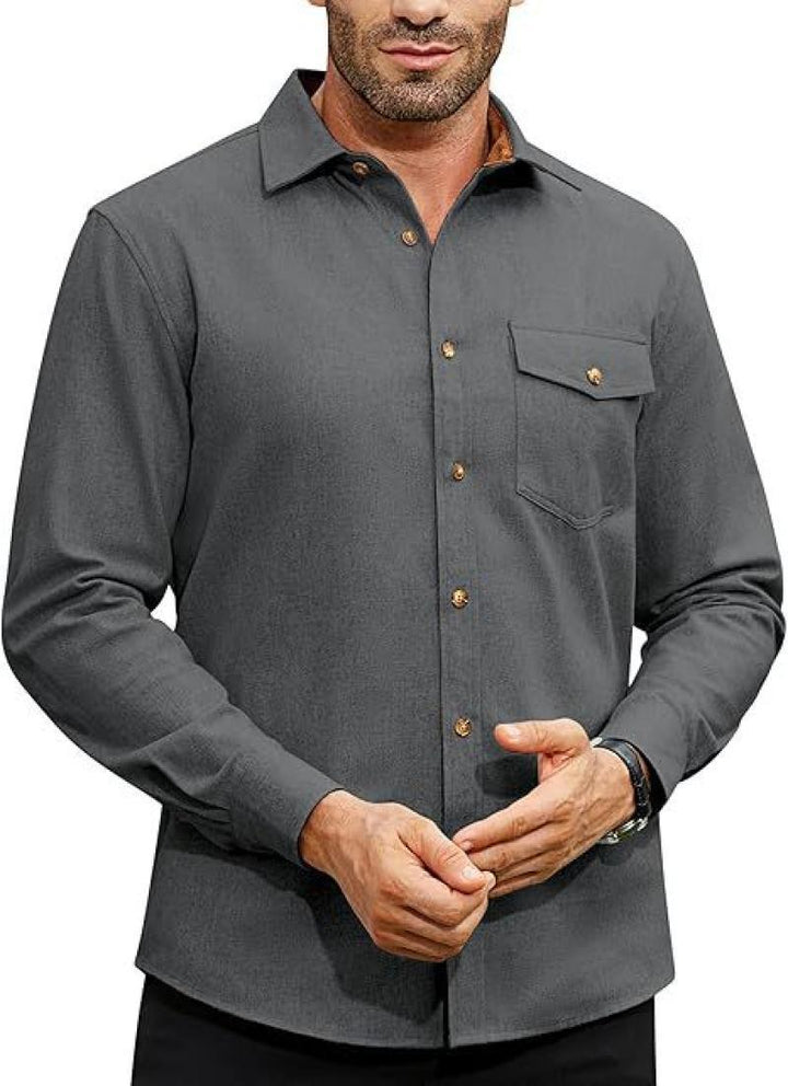 Men's long-sleeve shirt with high-quality flannel and practical breast pocket Lisslune