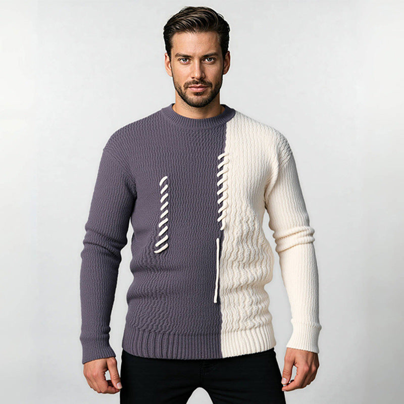 Men's knitted sweater with modern structure design and contrasting patterns Lisslune