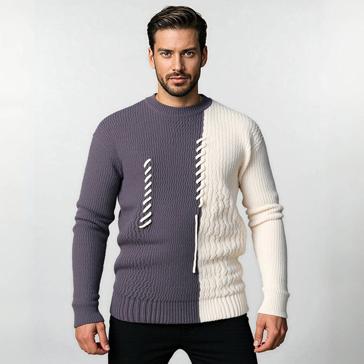 Men's knitted sweater with modern structure design and contrasting patterns Lisslune
