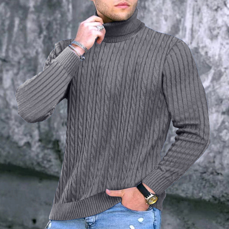 Men's elegant turtleneck sweater with exquisite cable knit texture Lisslune