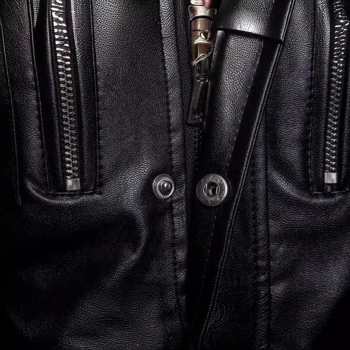 Men's Elegant Biker Leather Jacket with Asymmetrical Zipper and Practical Pockets Lisslune