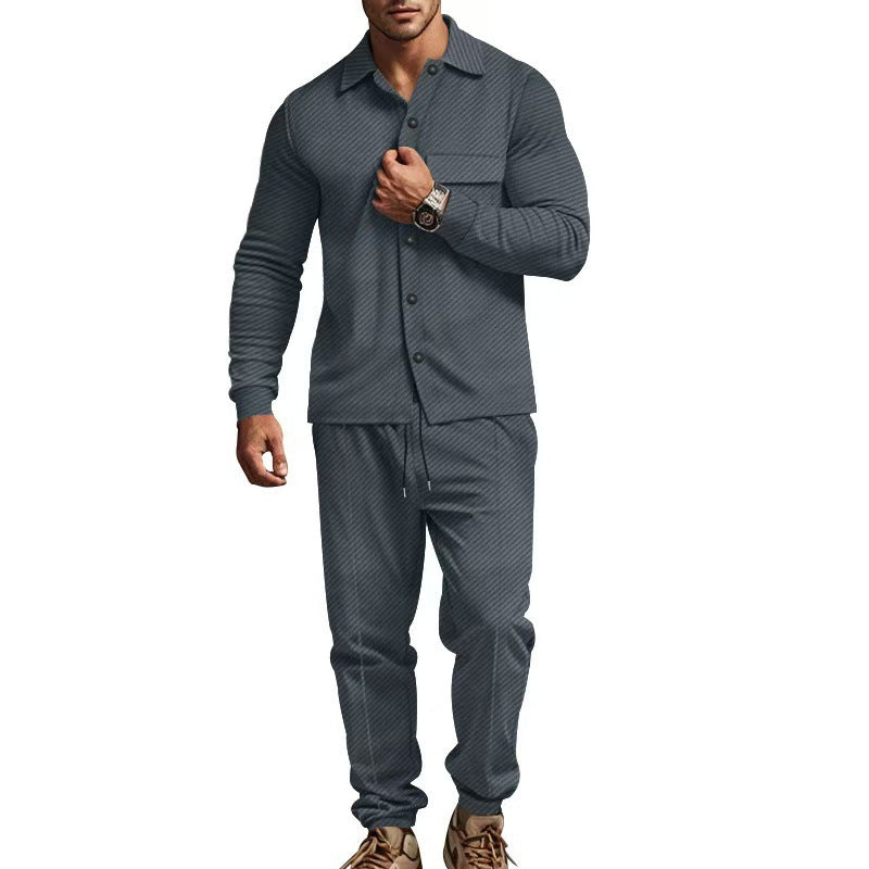 Men's comfortable casual set with classic shirt and elastic jogger pants Lisslune