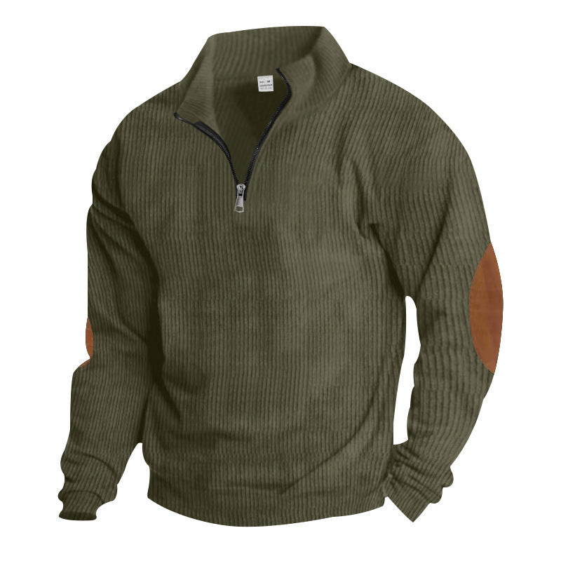 Men's fleece pullover with high-quality knit structure and leather applications Lisslune