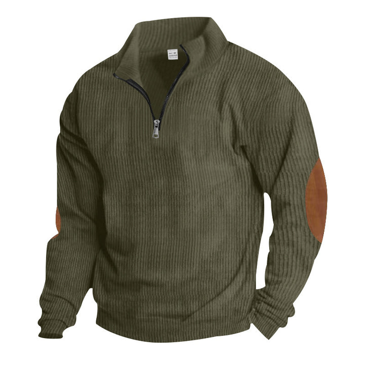 Men's fleece pullover with high-quality knit structure and leather applications Lisslune