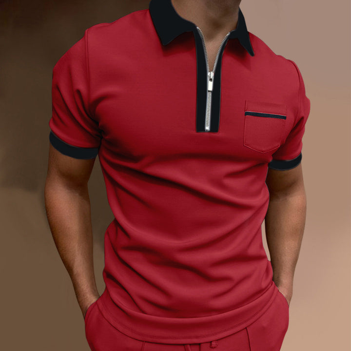 Men's sporty short-sleeve polo shirt with zipper and chest pocket Lisslune