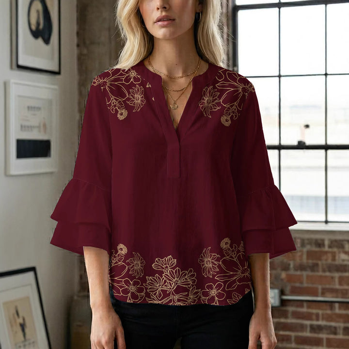 Ladies blouse with voluminous ruffled sleeves and floral print Lisslune