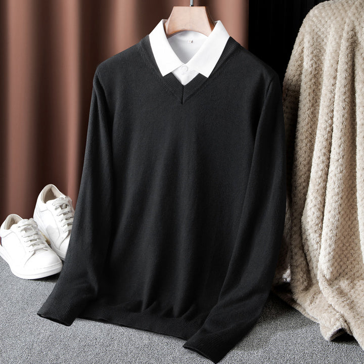 Men's Pullover with V-Neck and Fine Knit Structure Lisslune