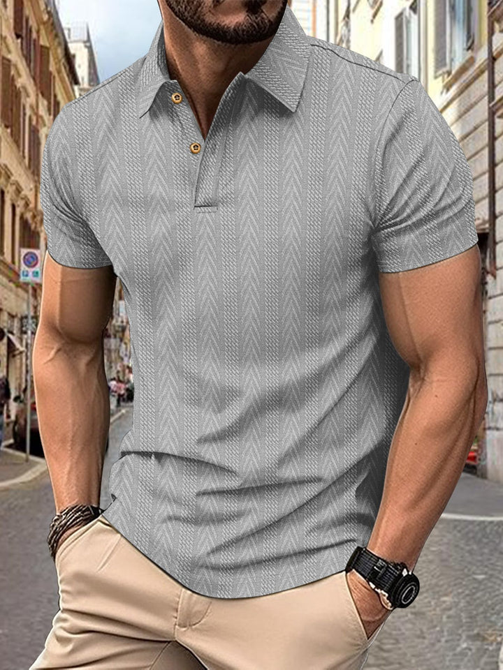 Men's Short Sleeve Polo Shirt with Textured Design and Elegant Button Placket Lisslune