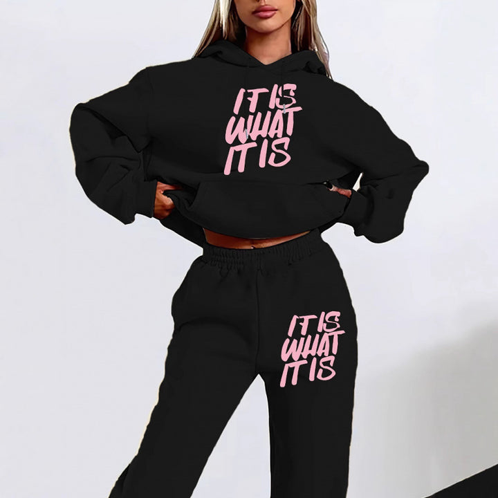 Women's leisure hoodie and jogger set with inspiring lettering Lisslune