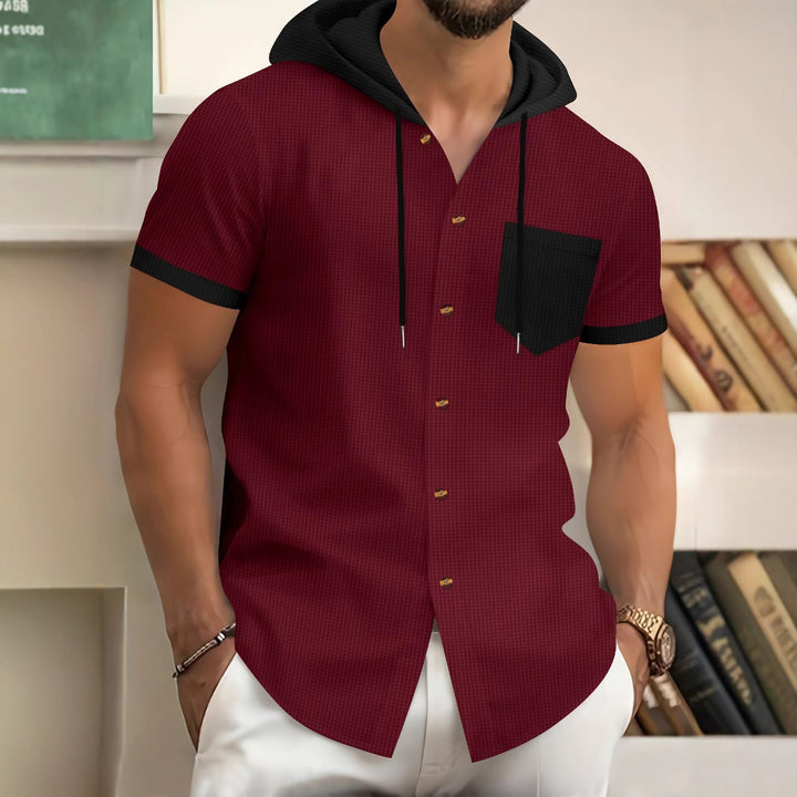 Men's Short Sleeve Shirt with Hood and Fashionable Design Lisslune