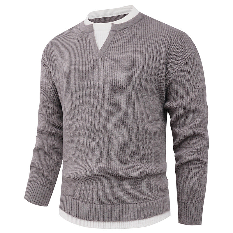 Men's knitted pullover with V-neck and fine structure Lisslune