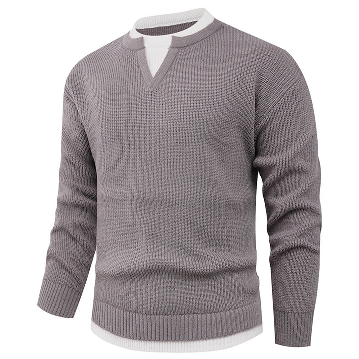 Men's knitted pullover with V-neck and fine structure Lisslune
