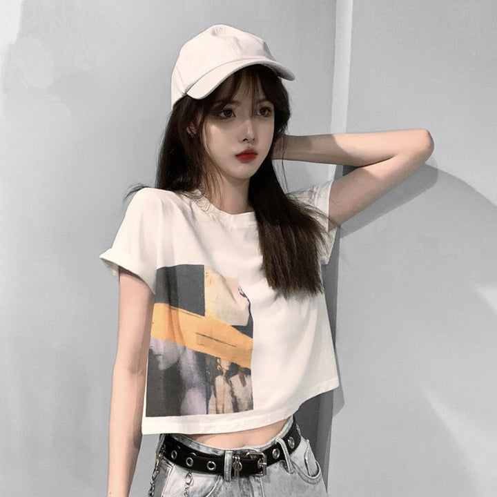 Women’s Crop T-Shirt with Creative Graphic Print Lisslune