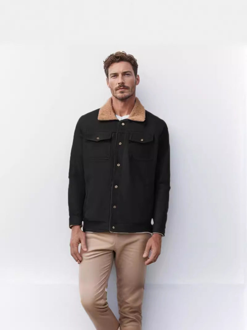 Men's robust canvas jacket with teddy collar Lisslune