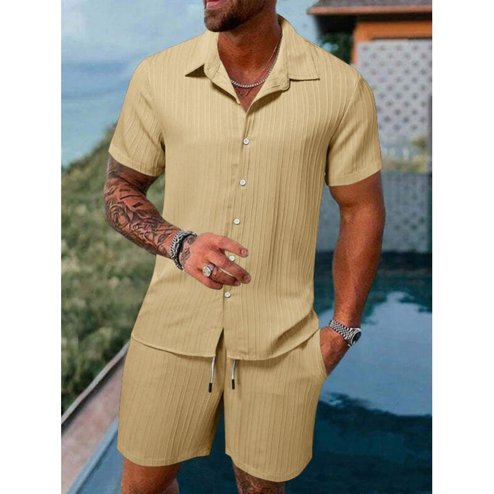 Men's short-sleeve leisure suit with textured design and elastic waistband Lisslune