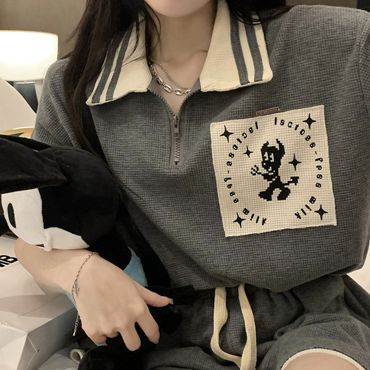 Women's Short Sleeve Polo Shirt with Modern Collar and Stylish Graphic Detail Lisslune