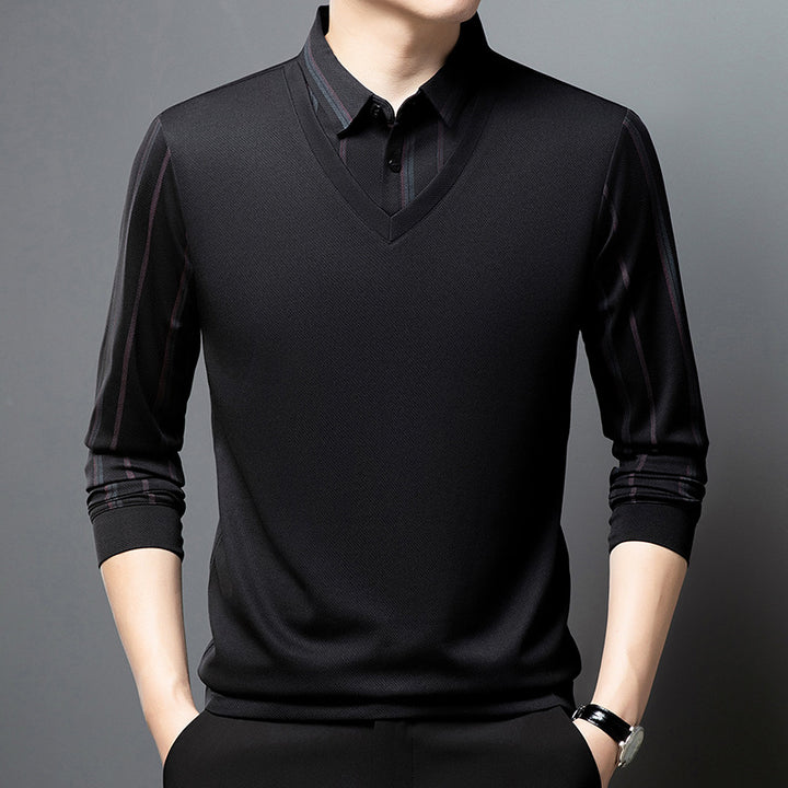 Men's V-neck sweater with striped sleeves Lisslune