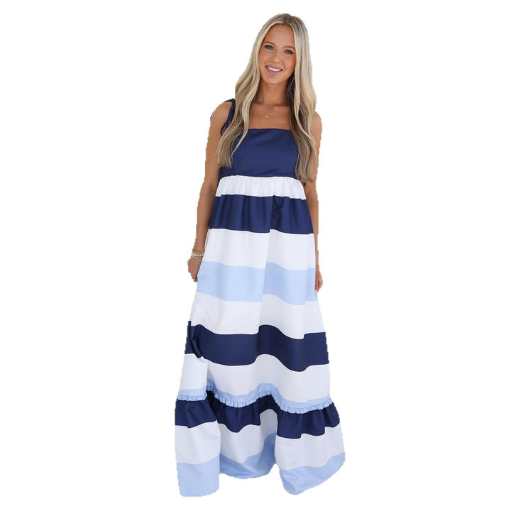 Women's maxi dress with flared skirt and trendy striped pattern Lisslune