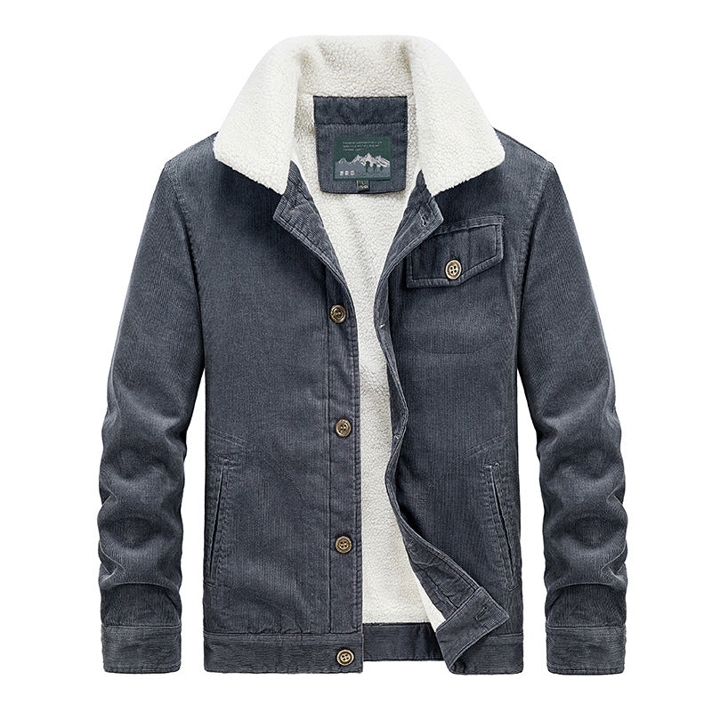 Men's Insulated Denim Jacket with Soft Collar and Warm Fleece Lining Lisslune